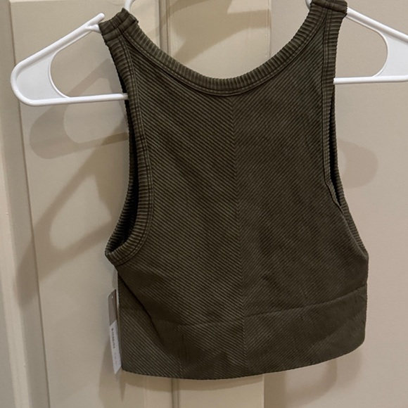 Khaki Ribbed Crop Top - Picture 2 of 3
